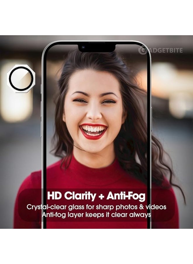 Camera Lens Protector Compatible with iPhone 13/14 /13Mini – 9H Tempered Glass Camera Cover with Metal Ring, Scratch and Shock Resistant. (Silver) - Image 2