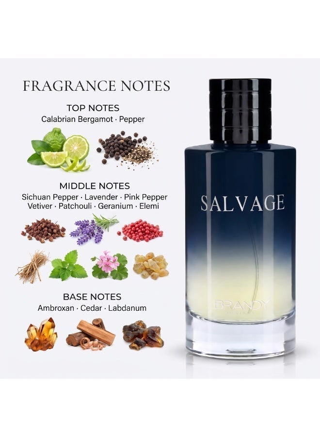 BRANDY DESIGNS Salvage Eau de Parfum 100ml for Men Long Lasting Fresh Woody Spicy Perfume with Bergamot, Ambroxan & Cedar - Image 3