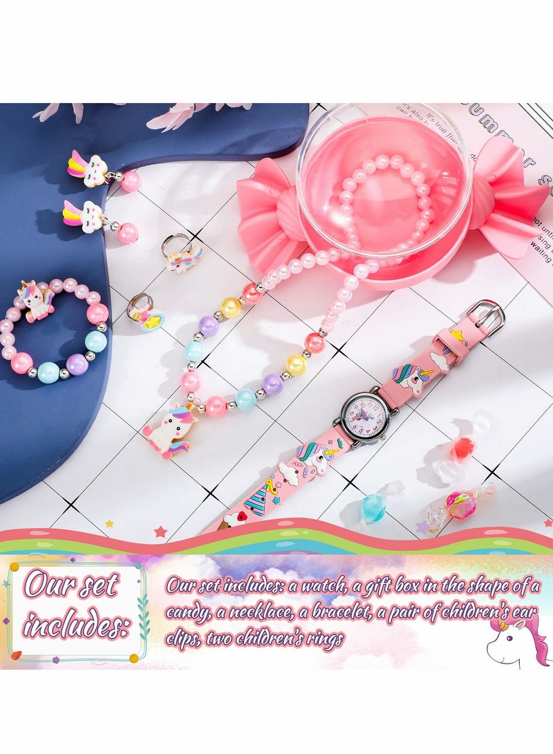 Excefore Kids Watches with Unicorn Jewelry Set, 3D Cartoon Waterproof Unicorn Digital Wrist Watches with Pink Unicorn Necklace Bracelet Earrings Ring Girls Watches Gifts for Little Girls Ages 5-7 - Image 3