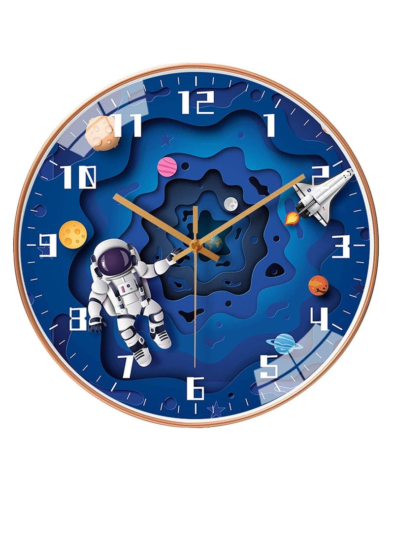 SYOSI ساعة حائط للأطفال من SYOSI، 12 بوصة، حركة صامتة، ساعة دائرية، تعمل بالبطارية، ديكور بأسلوب سفر فضائي، ساعة للأطفال للأولاد (أزرق) - Image 1