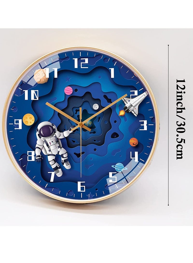 SYOSI ساعة حائط للأطفال من SYOSI، 12 بوصة، حركة صامتة، ساعة دائرية، تعمل بالبطارية، ديكور بأسلوب سفر فضائي، ساعة للأطفال للأولاد (أزرق) - Image 4