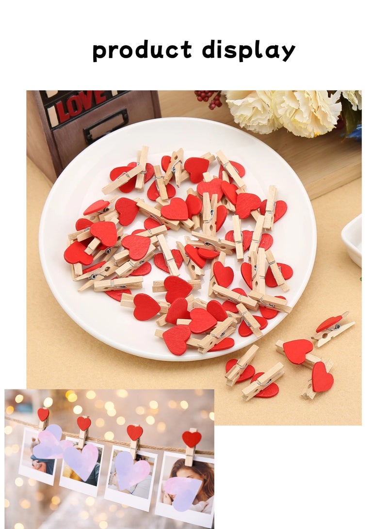 نجمة ولاء مشابك صور خشبية على شكل قلب، مشابك خشبية صغيرة للصور والبطاقات والأعمال اليدوية، مشابك قلب مزخرفة لحفلات الزفاف وديكور المنزل، مجموعة من 50 قطعة - Image 3