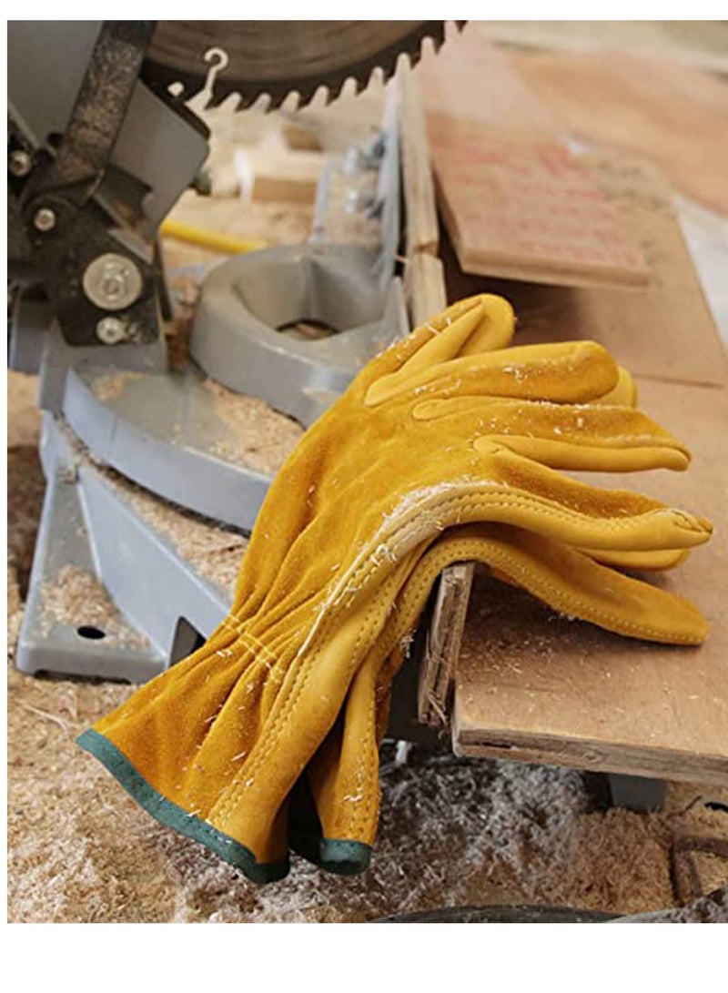 KASTWAVE Leather Work Gloves, Tough Cowhide Gardening Glove for Wood Cutting Construction Truck Driving Garden Yard Working for Men and Women 1 Pair (Gold, Medium)  - Image 4