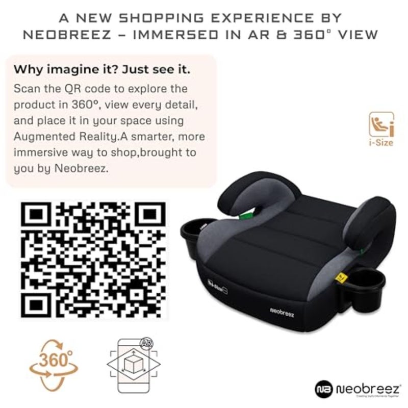 مقعد سيارة معزز بدون ظهر i-FIRA i-Size، إسفنج مبطن مزدوج، مقعد سيارة صغير الحجم وخفيف الوزن ومحمول، مقعد مسند للذراع، حامل أكواب، ECER129 6-12 سنة، 125-150 سم، 22-36 كجم، ضمان لمدة عامين - Image 2