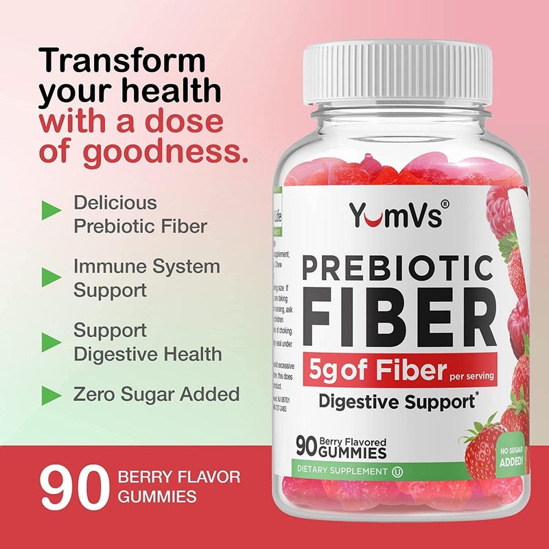 YumVs يوم فيس مكملات الألياف البروبيوتيك للبالغين والأطفال 5 جرام مكمل غذائي للألياف الهضمية صديق للكيتو مكمل يومي للألياف للنساء والرجال بدون سكر مضاف 90 حبة - Image 5