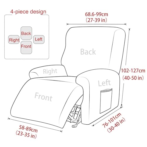House of Quirk Polyester Recliner Slipcover 4 Pieces Stretch Printed Chair Covers with Side Pocket Sofa Couch Cover Anti-Slip Fitted Recliner Cover Furniture Protector - Black Trellis - Image 4