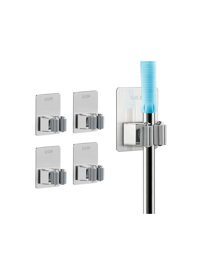 Green Tiger 4 PCS Self Adhesive Broom Holder Wall Mount, Heavy Duty 304 Stainless Steel Anti-Rust & Anti-Slip Mop Holder for Home, Kitchen, Bathroom, Garden & Garage Storage - Image 2