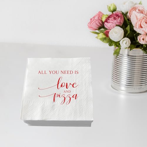 ZLPDS 50 Pcs Wedding Napkins Red Foil "All You Need is Love and Pizza" Paper Cocktail Napkins Bar Berverage Napkins for Engagement Rehearsal Dinner Luncheon Dinner Party Decorations 3-Ply - Image 5