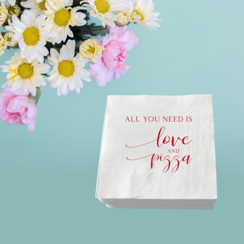 ZLPDS 50 Pcs Wedding Napkins Red Foil "All You Need is Love and Pizza" Paper Cocktail Napkins Bar Berverage Napkins for Engagement Rehearsal Dinner Luncheon Dinner Party Decorations 3-Ply - Image 4