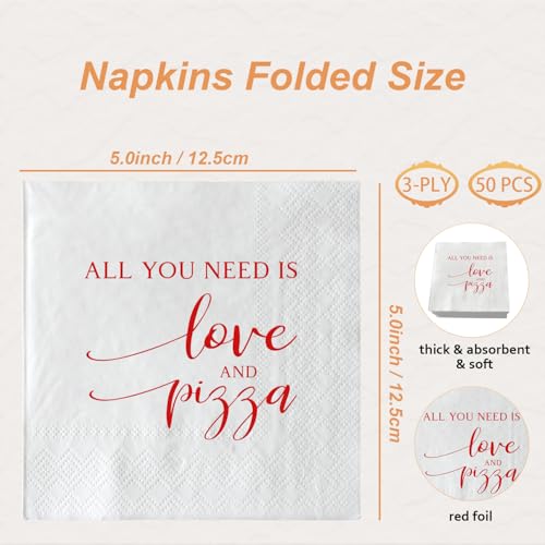 ZLPDS 50 Pcs Wedding Napkins Red Foil "All You Need is Love and Pizza" Paper Cocktail Napkins Bar Berverage Napkins for Engagement Rehearsal Dinner Luncheon Dinner Party Decorations 3-Ply - Image 2
