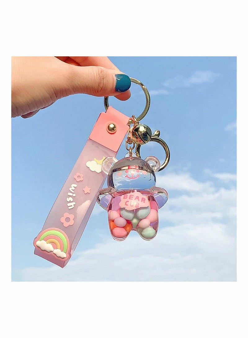 Generic Kawaii Keychain Bear Liquid Floating Quicksand Cute Keychains Bag Charm Wristlet Bracelet Key Ring for Women Girl  - Image 3
