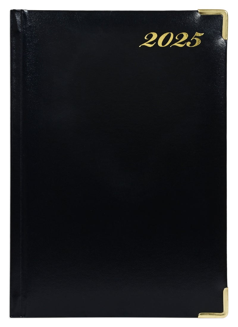 FIS Fis 2025 A5 Diary,Gold Corners,English Vinyl 1Side Padded Black -FSDI22E25BK  - Image 1