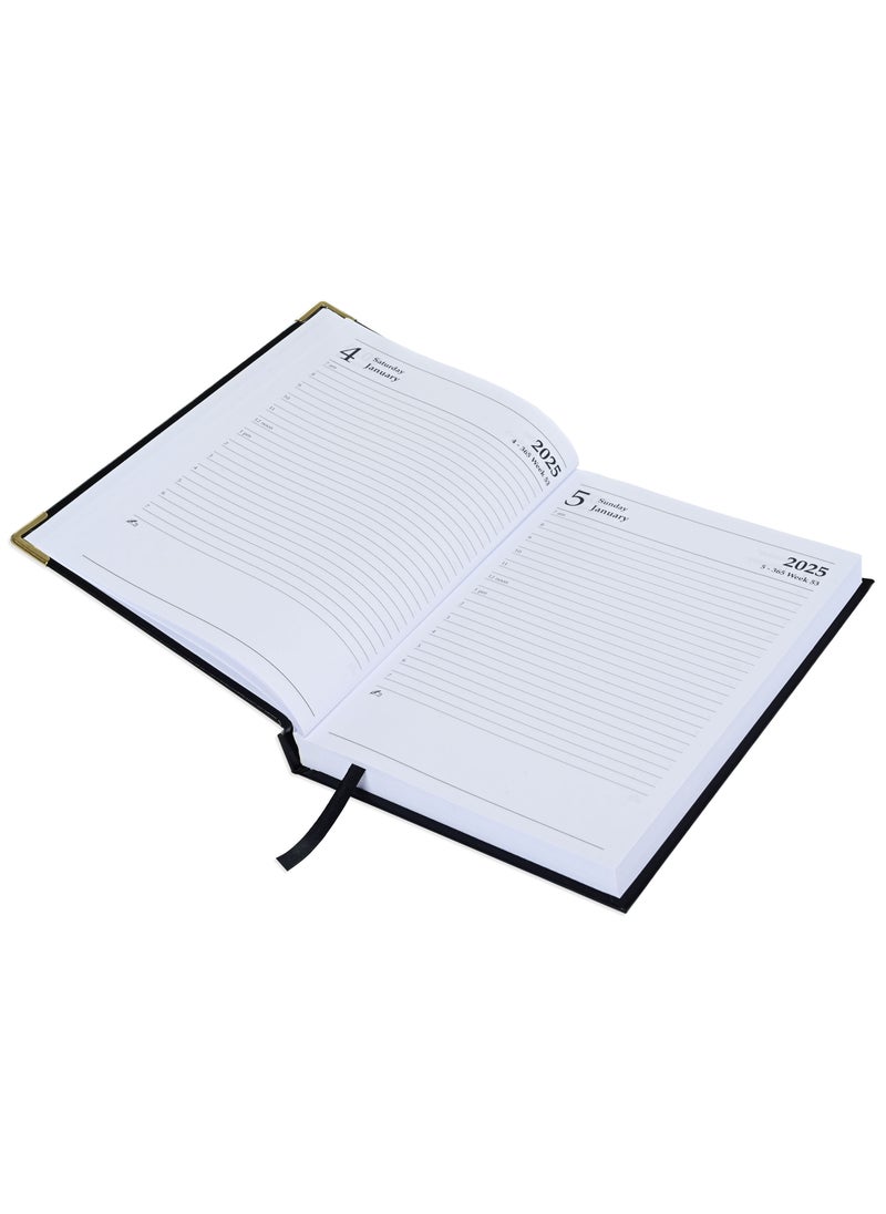 FIS Fis 2025 A5 Diary,Gold Corners,English Vinyl 1Side Padded Black -FSDI22E25BK  - Image 2