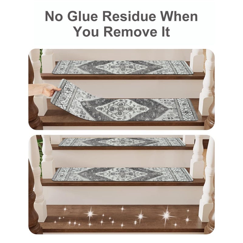 OJIA Extra Non-Slip Stair Treads for Wooden Steps, 30"X8" Indoor Stair Runners Slip Resistant Stair Rugs Safety Mats for Dogs, Kids & Elders, Rubber Backed Stair Treads Stair Covers (15PC, Gray) - Image 4
