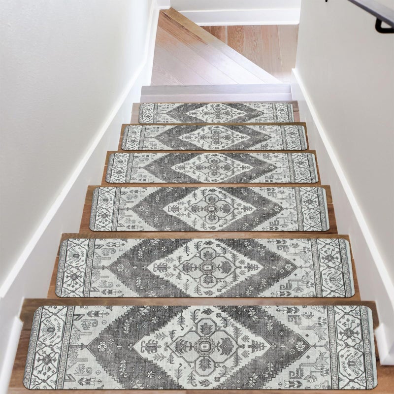 OJIA Extra Non-Slip Stair Treads for Wooden Steps, 30"X8" Indoor Stair Runners Slip Resistant Stair Rugs Safety Mats for Dogs, Kids & Elders, Rubber Backed Stair Treads Stair Covers (15PC, Gray) - Image 1