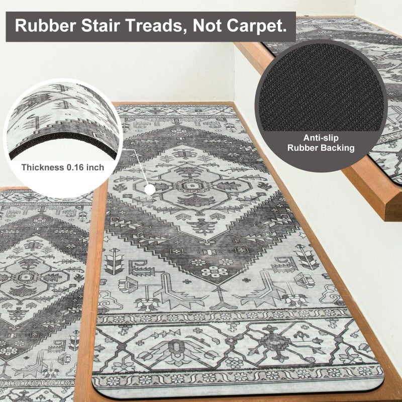 OJIA Extra Non-Slip Stair Treads for Wooden Steps, 30"X8" Indoor Stair Runners Slip Resistant Stair Rugs Safety Mats for Dogs, Kids & Elders, Rubber Backed Stair Treads Stair Covers (15PC, Gray) - Image 3