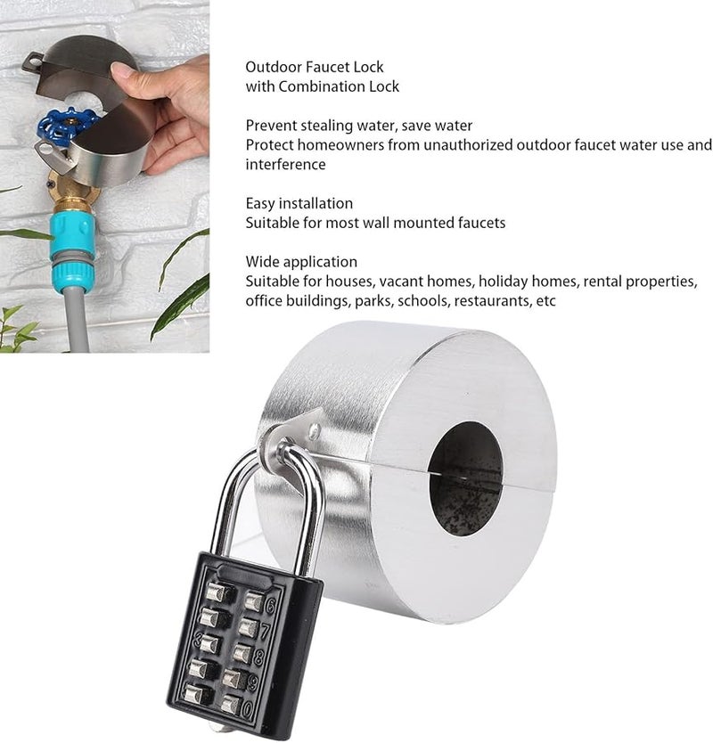 Combination Water Spigot Lock Outdoor Faucet Protector Black - Image 4