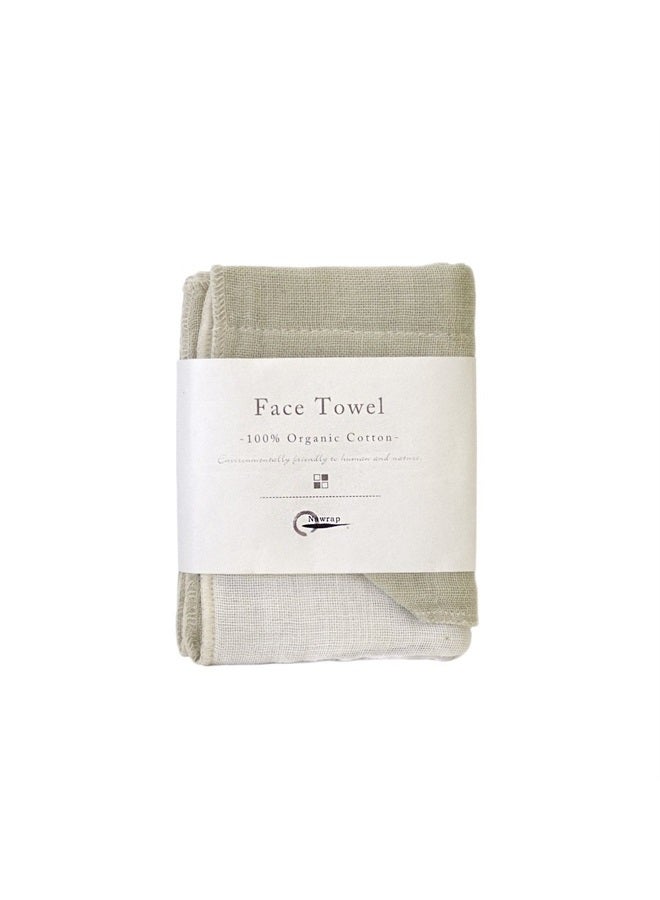 100% Organic Cotton, Face Towel, Green/Ivory