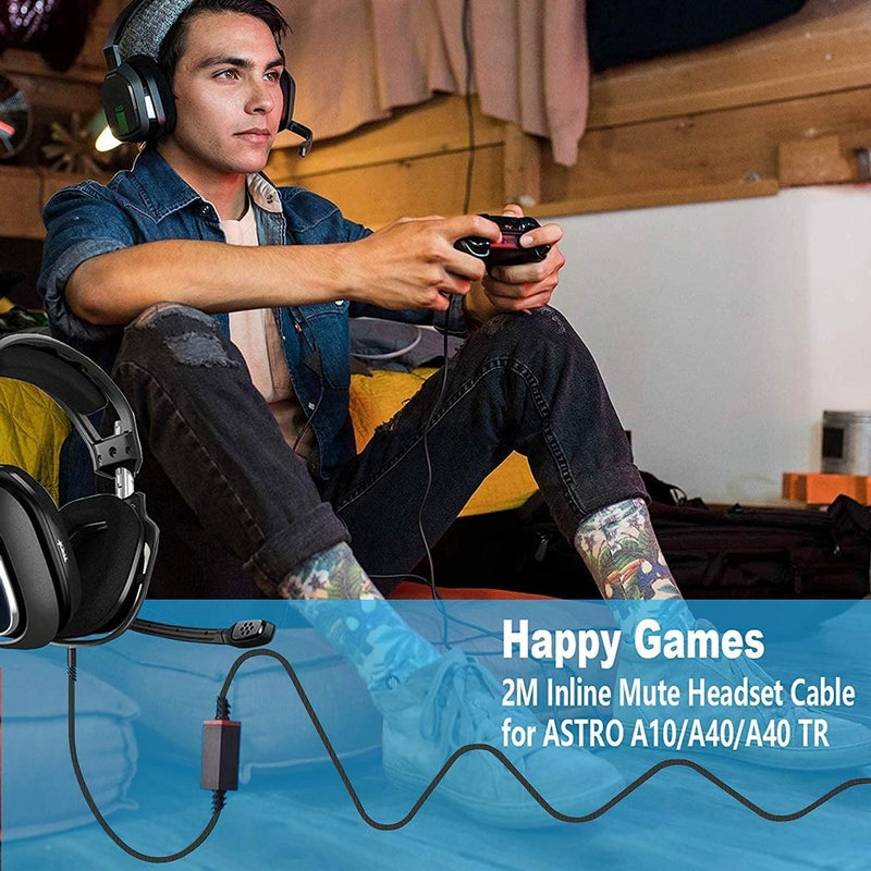 كابل بديل لسماعة A40، متوافق مع سماعة Astro Headset، يحتوي على خاصية إيقاف الصوت (Mute)، مناسب لسماعات الألعاب A10/A40/A40TR، ويعمل مع أجهزة PS5 وPS4 ووحدات تحكم Xbox، طول الكابل 6.5 قدم. - Image 2