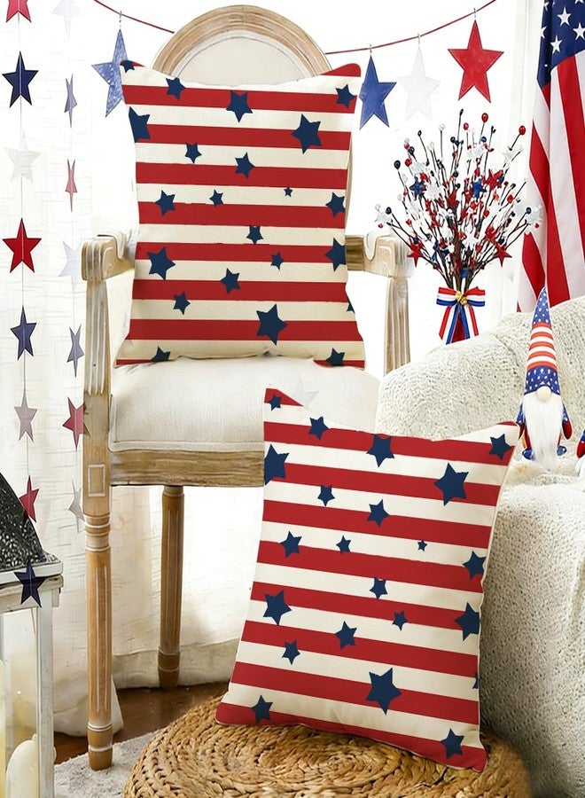 RABUSOFA 4th of July Outdoor Pillow Covers 18x18 Inch Set of 2,Waterproof Patriotic Star Stripe Decor Red White and Blue Independence Memorial Day Cushion Case Decoration for Sofa Patio - Image 2