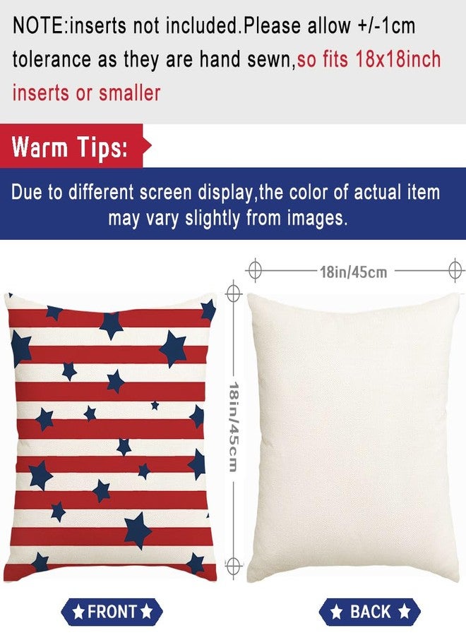 RABUSOFA 4th of July Outdoor Pillow Covers 18x18 Inch Set of 2,Waterproof Patriotic Star Stripe Decor Red White and Blue Independence Memorial Day Cushion Case Decoration for Sofa Patio - Image 3