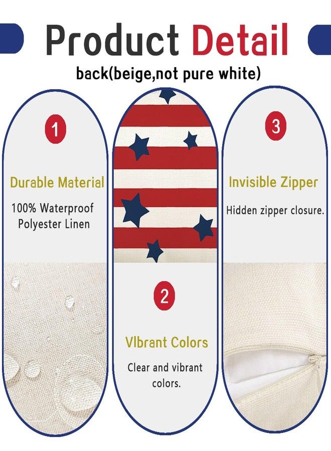 RABUSOFA 4th of July Outdoor Pillow Covers 18x18 Inch Set of 2,Waterproof Patriotic Star Stripe Decor Red White and Blue Independence Memorial Day Cushion Case Decoration for Sofa Patio - Image 4