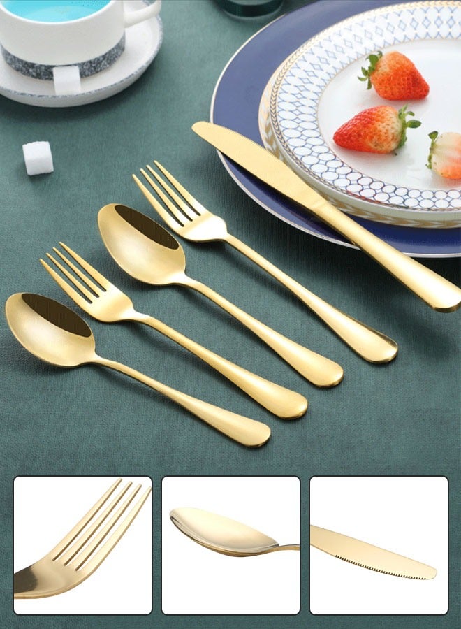 Hanayo طقم أدوات مائدة مكون من 30 قطعة لطاولة 6 أشخاص من الفولاذ المقاوم للصدأ مع سكاكين وملاعق وشوك (ذهبي) - Image 5