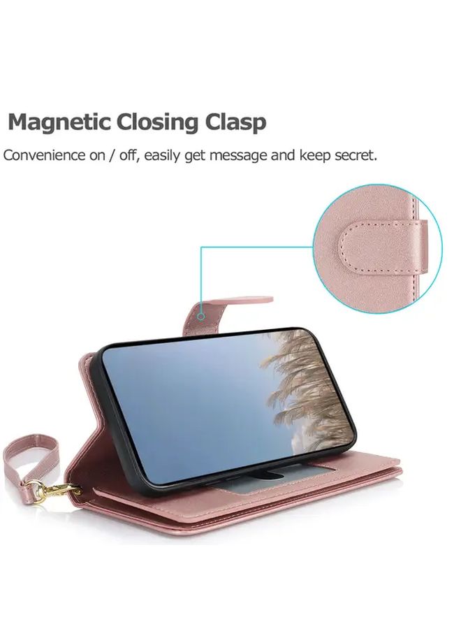 Rose Golden Faux Leather Wallet Case for Google Pixel 8 with Stand - Image 4
