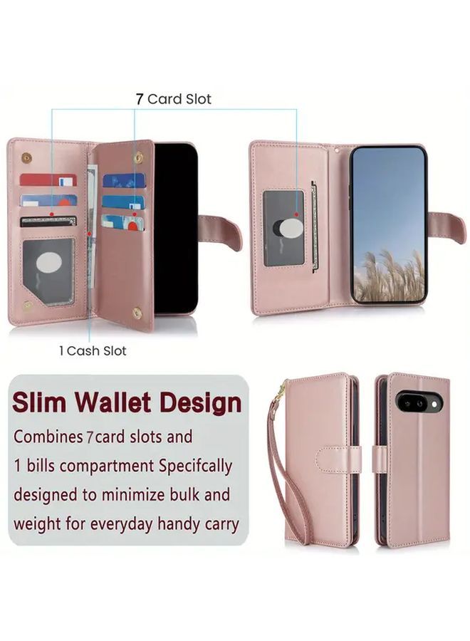Rose Golden Faux Leather Wallet Case for Google Pixel 8 with Stand - Image 2