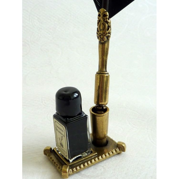 Mforall Feather Pen Set with Ink Bottle and Pen Stand, Antique Calligraphy Writing Quill Dip Pen, 2 Replacement Nibs, Unique Vintage Luxury Pen Gift Sets (Black) - Image 3