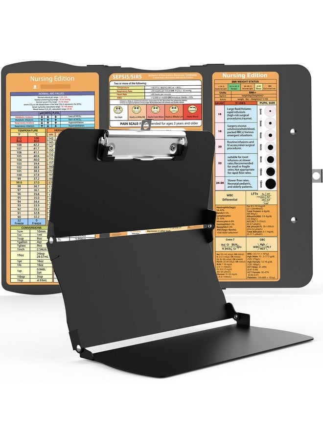 Cooperwin Clipboards Nursing Clipboard Trifold Foldable, 3 Layers Aluminum Nurse Clipboards with Nursing Edition Cheat Sheets Folding Pocket Size for Students, Nurses and Doctors (Black) - Image 1