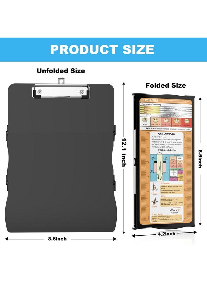 Cooperwin Clipboards Nursing Clipboard Trifold Foldable, 3 Layers Aluminum Nurse Clipboards with Nursing Edition Cheat Sheets Folding Pocket Size for Students, Nurses and Doctors (Black) - Image 3