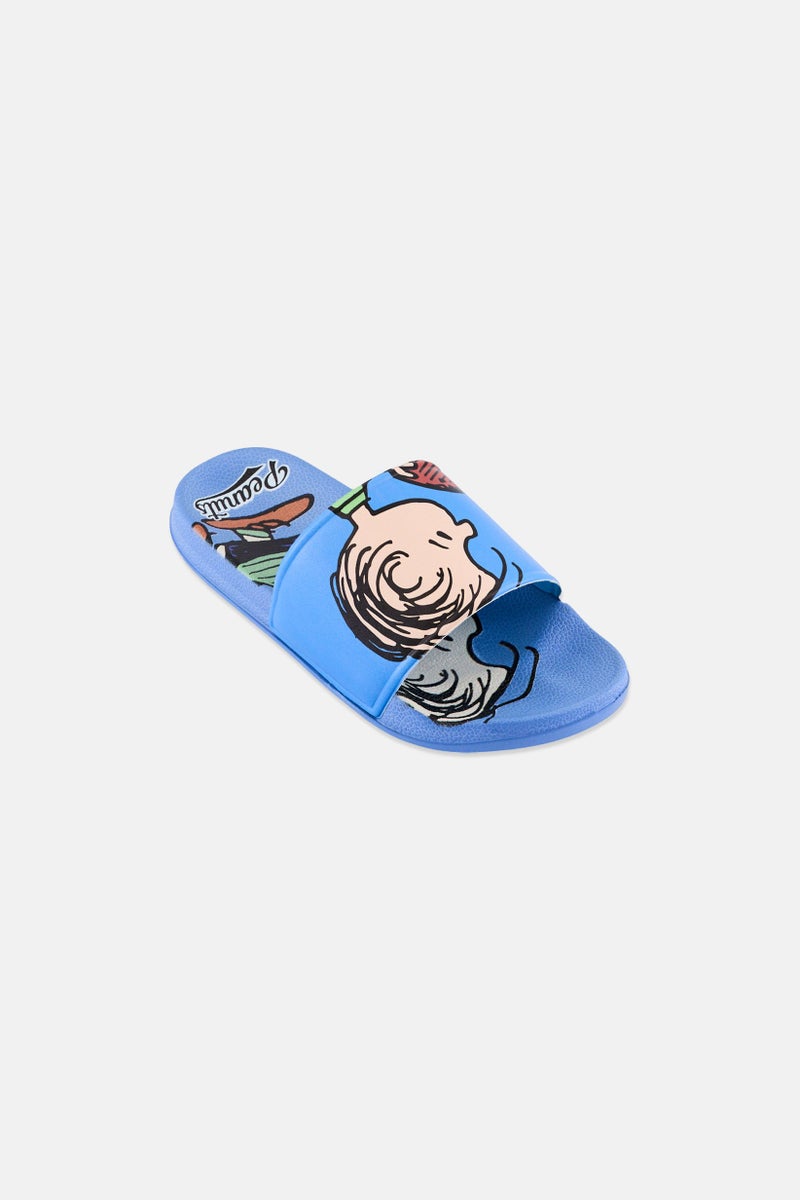 Peanuts Kids Boy Graphic Print Slides, Blue - Image 1