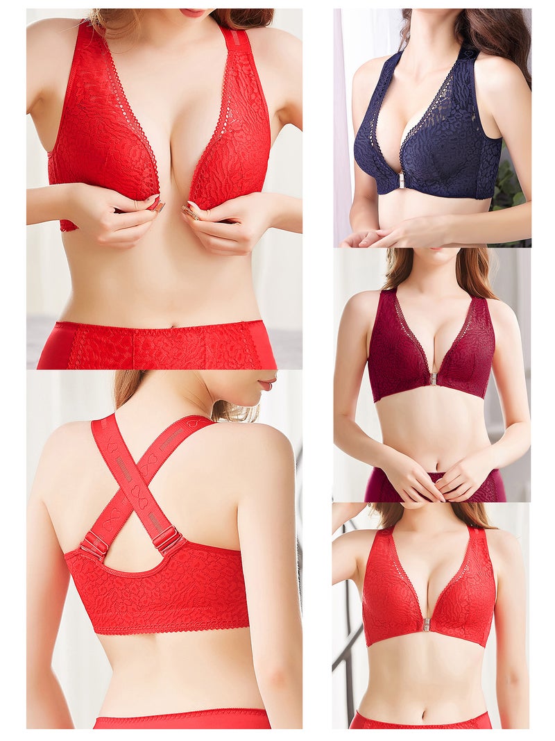 Women Lace Bra Front Closure No Underwire Plus Size Bras - Image 4