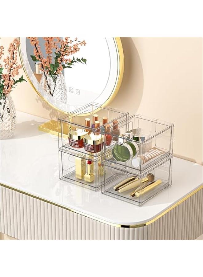 Arabest 4 Pack Stackable Plastic Makeup Organizer Drawers, Acrylic Organizers, Clear Storage Bins with Pull-Out Handles for Vanity, Kitchen Cabinets, Pantry  - Image 2