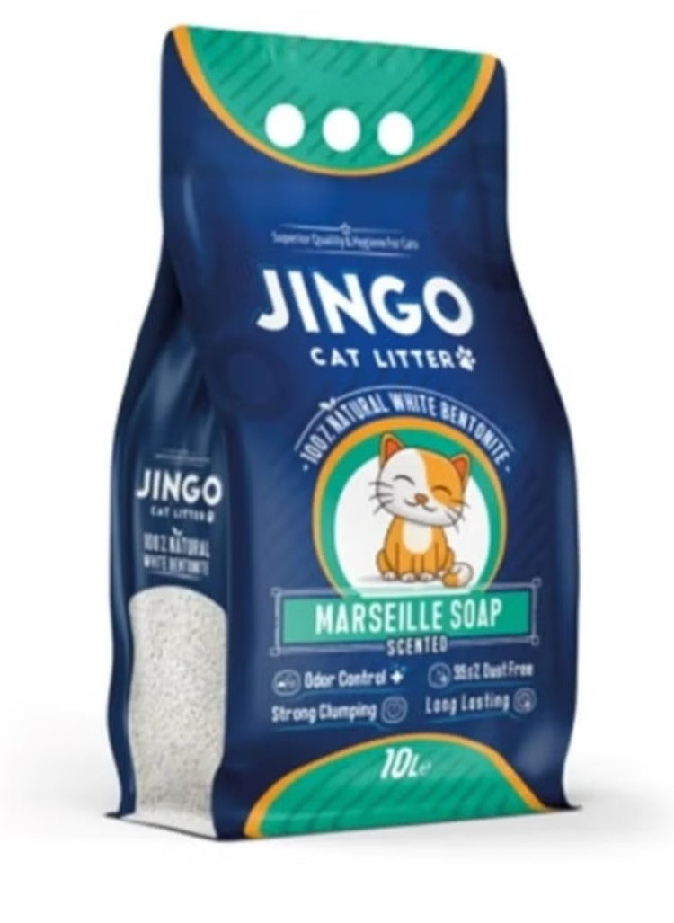 JINGO Sand dedicated to cat waste 10 liters 8 kilos of absorption and high-performance agglomeration with the smell of soap 