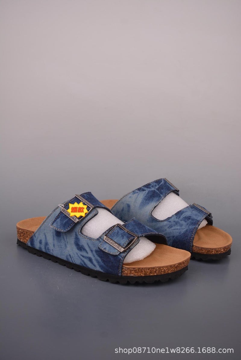 585080800552 Unisex Cork Slide Sandals with Cowhide Upper, Anti-Slip Rubber Sole, Breathable Summer Slippers for Men and Women - Image 1