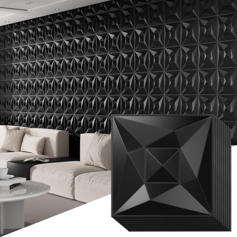 Umedol 40 PCS 3D Wall Panels for Interior Wall Dcor Black 118118 Covering Panels PVC Textured 3D Wall Tile for Living Room Bedroom DIY Interior Dcor