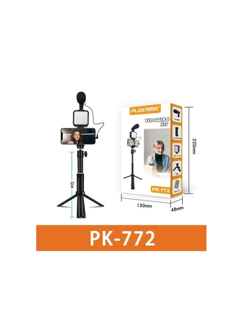 مجموعة تسجيل مقاطع فيديو للتصوير مع ميكروفون ضوئي ليد وحامل شوتجن وحامل ثلاثي القوائم قابل للتمديد لصنع الفيديو، مثبت يدوي لتصوير الفيديو في الهواء الطلق (pk-772) - Image 1