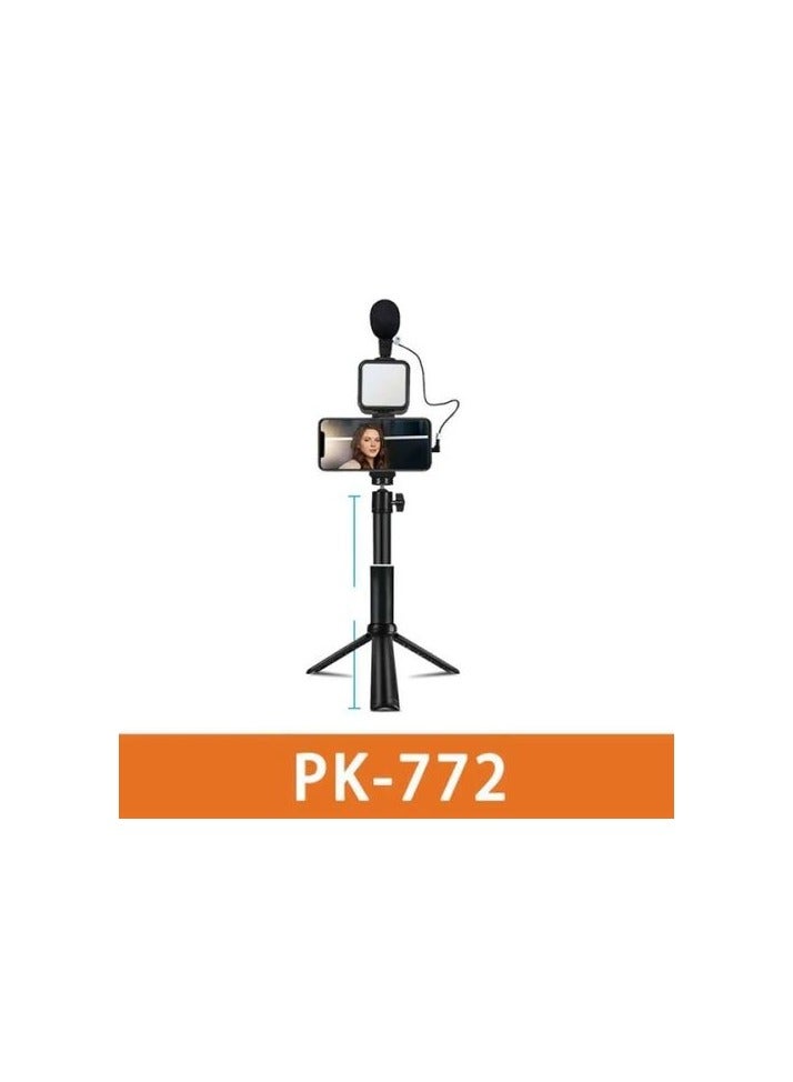 مجموعة تسجيل مقاطع فيديو للتصوير مع ميكروفون ضوئي ليد وحامل شوتجن وحامل ثلاثي القوائم قابل للتمديد لصنع الفيديو، مثبت يدوي لتصوير الفيديو في الهواء الطلق (pk-772) - Image 3