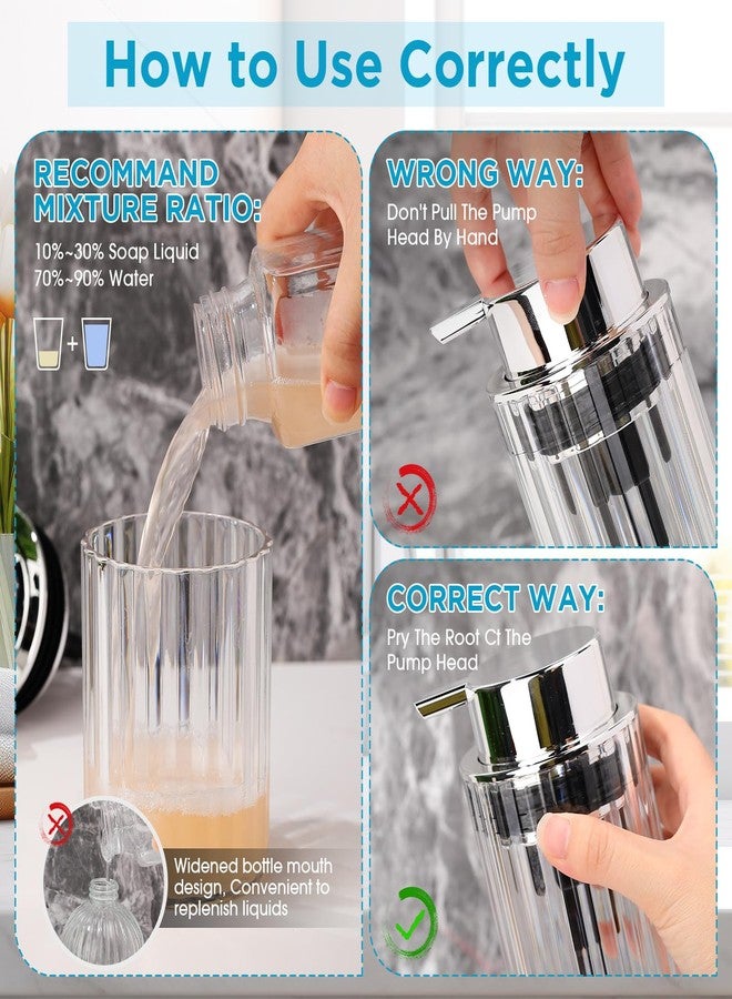 Potchen 2 Pcs Clear Refillable Foaming Hand Soap Dispenser 10 oz Foam Hand Soap Dispenser Plastic Lotion Foaming Soap Dispenser Pump with Silver Pump for Bathroom Vanities or Kitchen Sink - Image 4