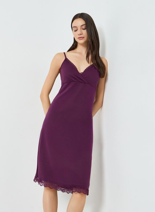 Styli Purple Lace Trim Cross Over V Neck Slip Dress - Image 2