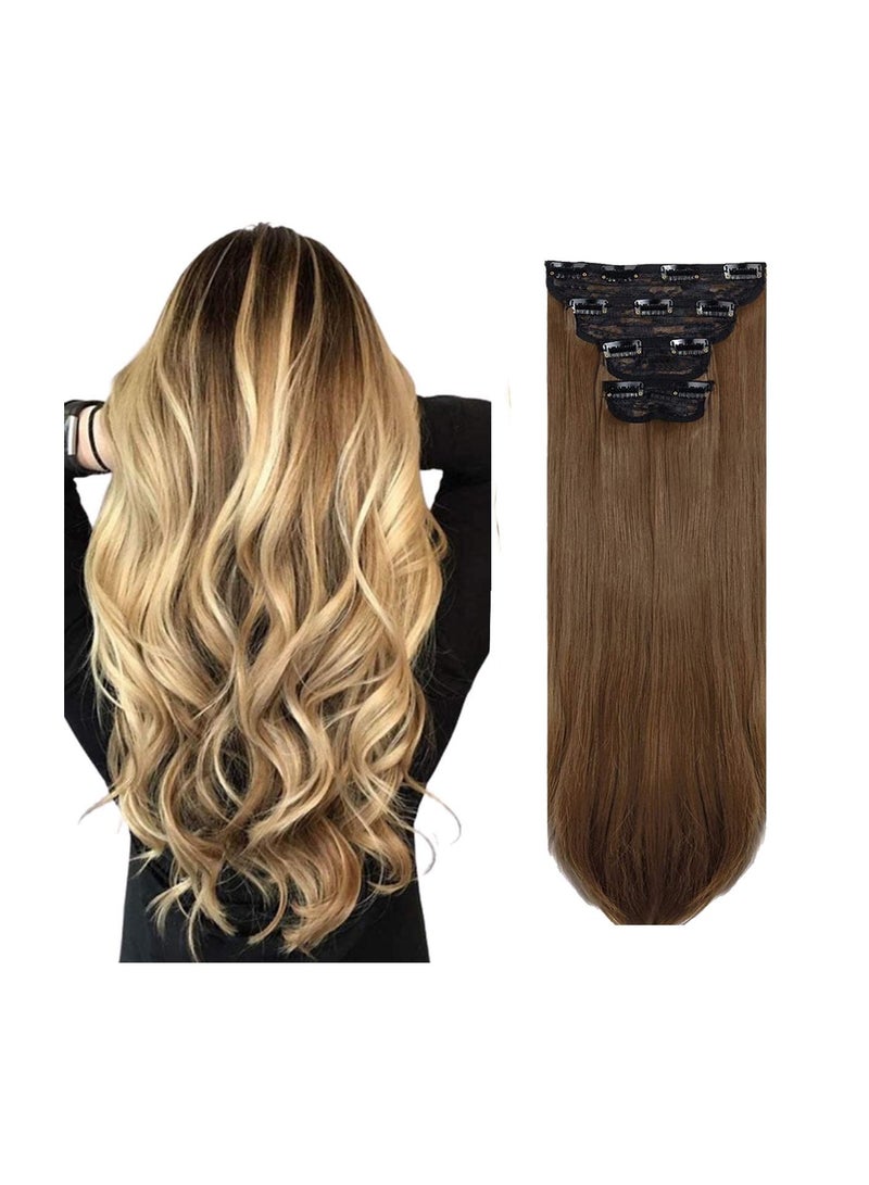 إستيل وصلات شعر من 4 قطع 11 مشابك شعر مستقيمة سميكة كاملة الرأس مزدوجة اللحمة على وصلات إطالة الشعر الاصطناعية للنساء بني كستنائي فاتح مستقيم - Image 1