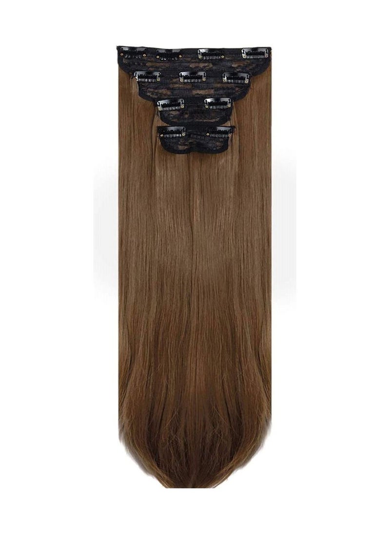 إستيل وصلات شعر من 4 قطع 11 مشابك شعر مستقيمة سميكة كاملة الرأس مزدوجة اللحمة على وصلات إطالة الشعر الاصطناعية للنساء بني كستنائي فاتح مستقيم - Image 2