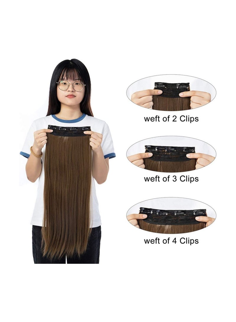 إستيل وصلات شعر من 4 قطع 11 مشابك شعر مستقيمة سميكة كاملة الرأس مزدوجة اللحمة على وصلات إطالة الشعر الاصطناعية للنساء بني كستنائي فاتح مستقيم - Image 4