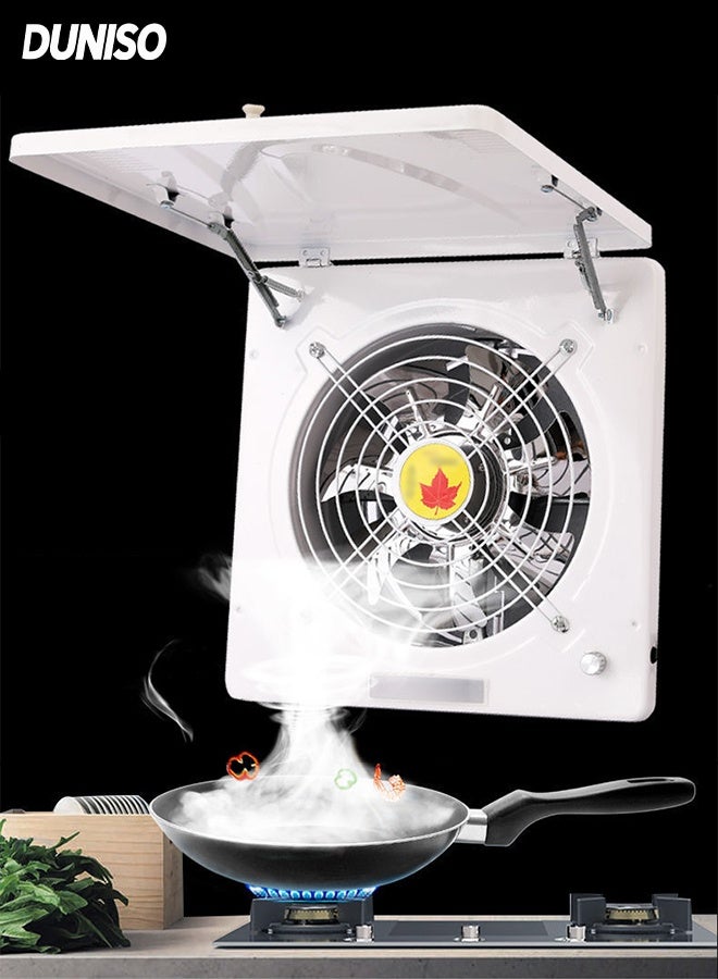 DUNISO مروحة عادم للجدار، تنظيم سرعة غير متدرج، 100 واط، شفاط قوي، مروحة تهوية قابلة للطي للمطبخ، الحمام، غسيل الملابس، المرآب (أبيض) - Image 1