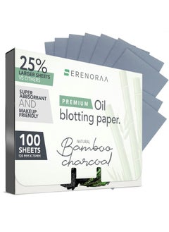 Serenoraa Premium Natural Bamboo Charcoal Oil Blotting Sheets for Face - 1x100 Sheets with Extra Large 5x3" Thick Blotting Paper for Oily Skin - Dispensable Portable Pack - Reduce Skin Acne - Makeup Friendly  - Image 1