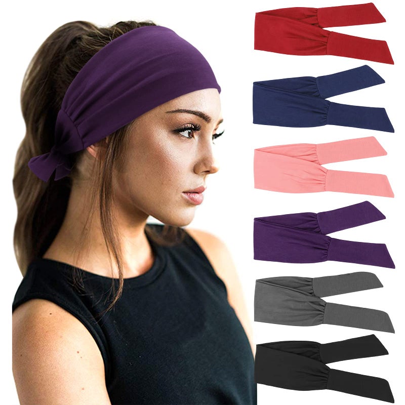 DRESHOW 6 PCS Adjustable Headbands for Women Knotted Headbands Elastic NonSlip Fashion Hair Bands for Workout Sports Running Yoga