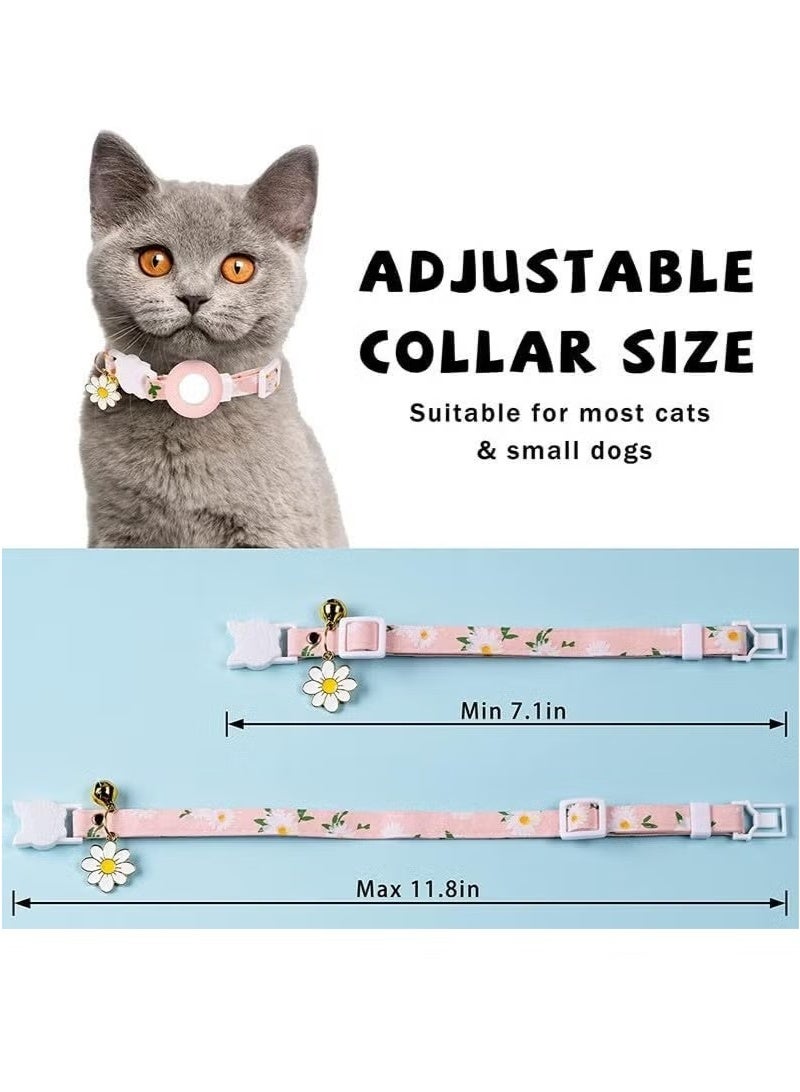 Cat Collar for Airtag Kitten Collar Breakaway with Silicone Airtag Holder Bells and Flower Charm for Girl Cats Boy Cats Small Dogs Pink - Image 3
