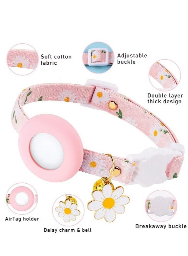 Cat Collar for Airtag Kitten Collar Breakaway with Silicone Airtag Holder Bells and Flower Charm for Girl Cats Boy Cats Small Dogs Pink - Image 2